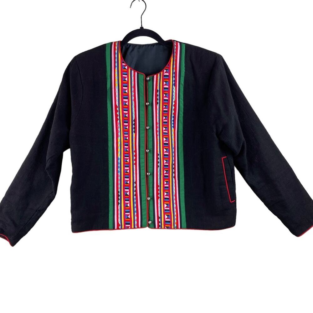 Vintage 90’s Womens Bohemian Quilted Cropped Jacket Size M Thailand